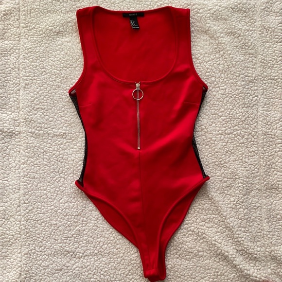 Sexy red body suit top with black mesh on sides - Picture 1 of 4